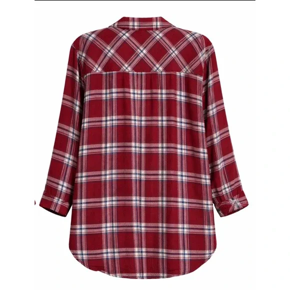 Torrid Womens Maroon Plaid Button Down Rayon Long Sleeve Flannel Shirt Plus 2X - Picture 2 of 5